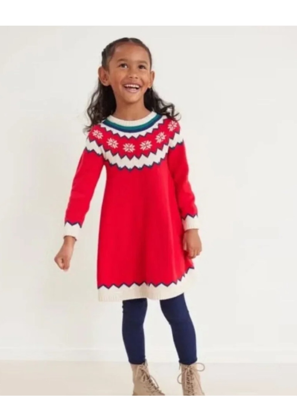 Hanna Andersson Red Fair Isle Sweater Dress Girl's Size 90/3T